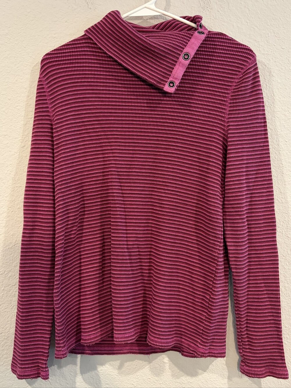 Sundance Womens Pink Raspberry Stripe Mock Neck Long Sleeve Ribbed Shirt Size M